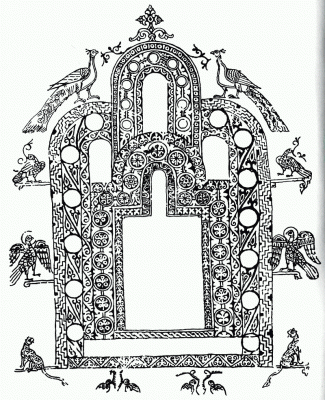 Illumination from the Gospel written for the Yuriev Monastery (Novgorod). C. 1120. History Museum, Moscow