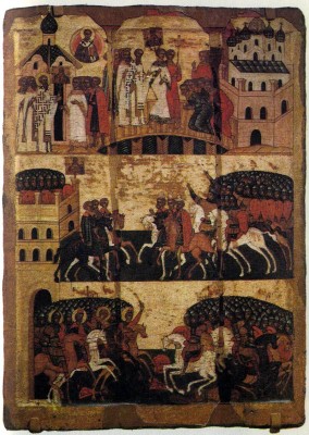 The Battle of the Novgorodians with the Suzdalians. Second half of 15th century. Tretyakov Gallery, Moscow